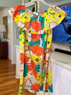 J. Crew Crewcuts Girls Floral Off-Shoulder Dress in Yellow, Coral & Teal Size 12